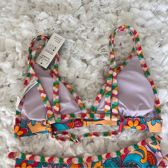 NWT Boho Wavy Striped Strappy V-Neck Top & Cutout Bikini Set SIZE SMALL - Picture 10 of 17